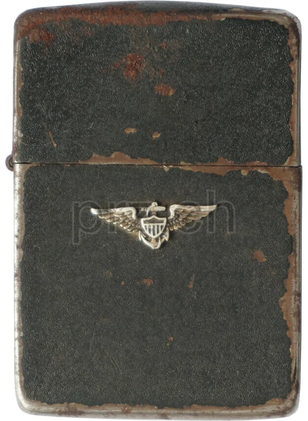 Black Crackle – U.S. Navy Pilot Wings Insignia, Modell four barrel hinge, flat bottom, Jahr 1942 - 43, Vorderseite